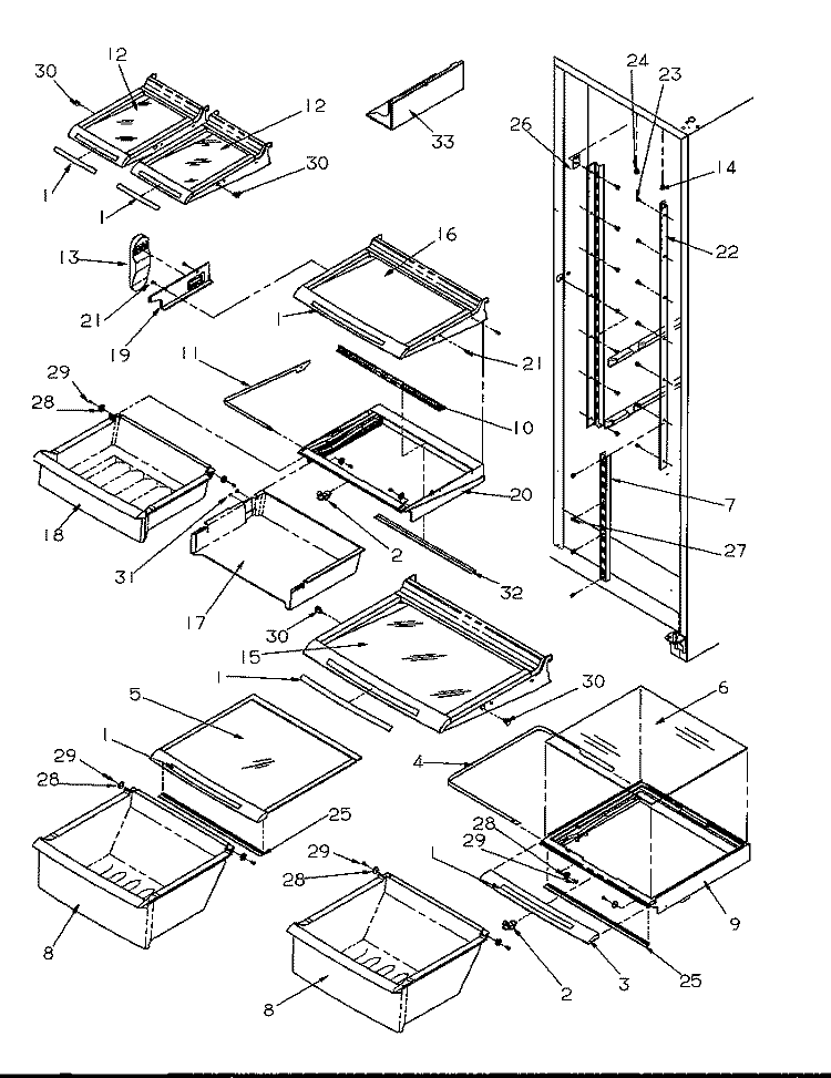 REF SHELVING AND DRAWERS Diagram and Parts List for SRDE327S3L P1184903W Amana Refrigerator
