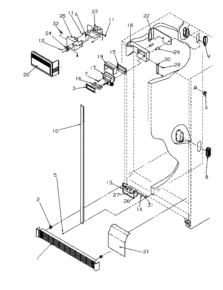 REF / FZ CONTROLS AND CABINET PARTS Diagram and Parts List for SRDE327S3L P1184903W Amana Refrigerator