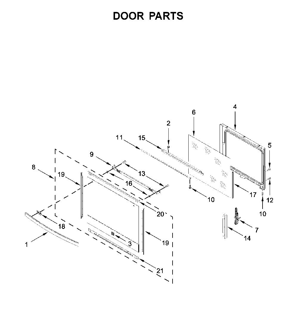 Door Parts Diagram and Parts List for 66475223711  Kenmore Range