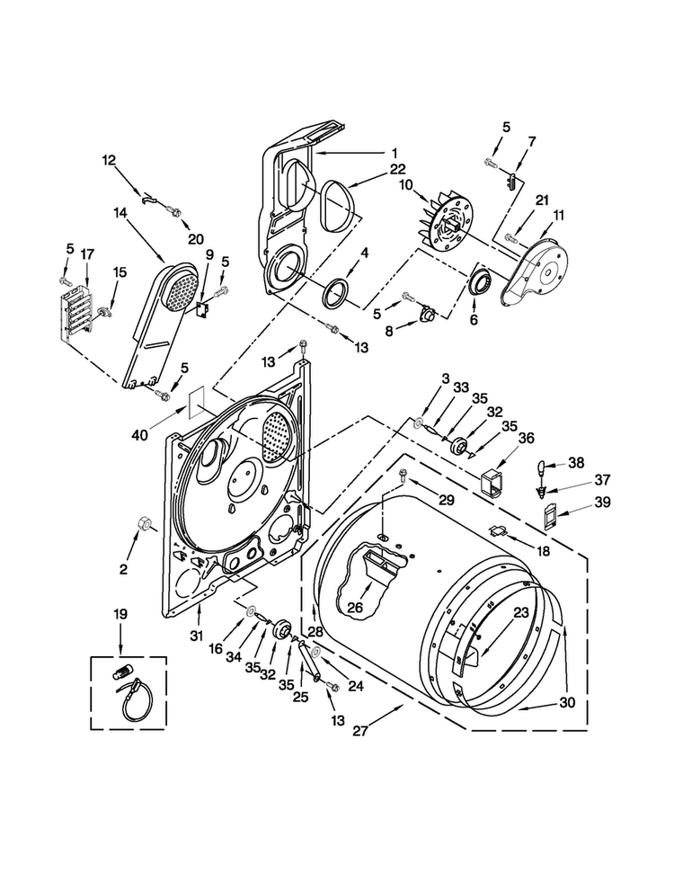 Bulkhead Parts Diagram and Parts List for NED4700YQ1  Amana Dryer