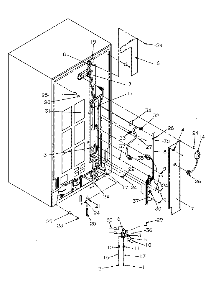 CABINET BACK Diagram and Parts List for SRDE327S3L P1184903W Amana Refrigerator