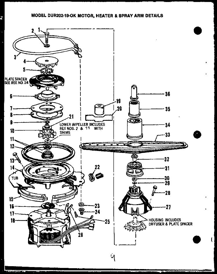 MOTOR Diagram and Parts List for DUR20219OK  Amana Dishwasher