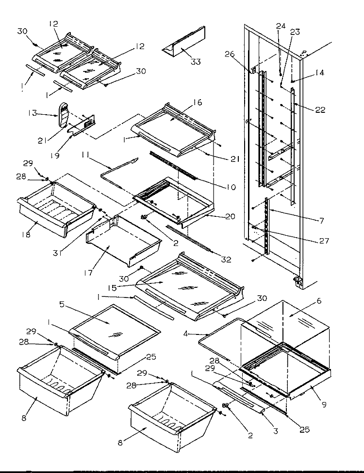 REF SHELVING AND DRAWERS Diagram and Parts List for SRD325S5W P1199401W W Amana Refrigerator