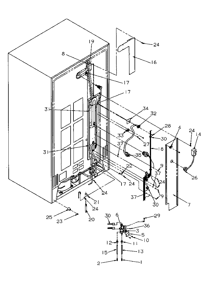 CABINET BACK Diagram and Parts List for SRD325S5W P1199401W W Amana Refrigerator