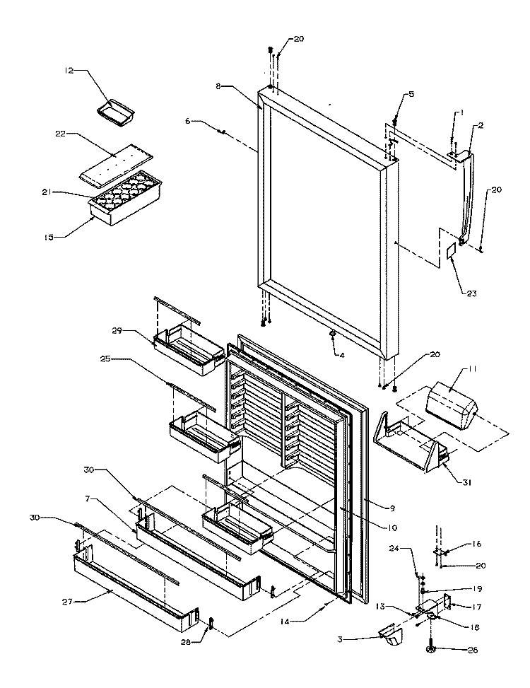 REF DOOR ASSY Diagram and Parts List for TX22S3 P1196001W L Amana Refrigerator