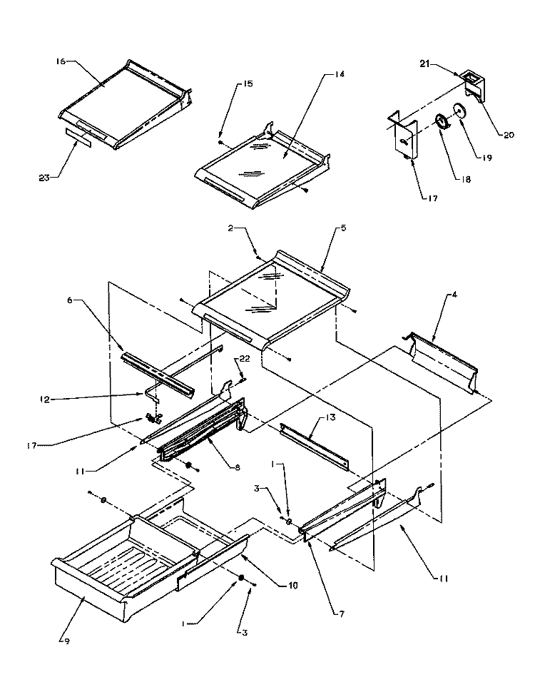 CABINET SHELVING Diagram and Parts List for TR25S5 P1196401W L Amana Refrigerator
