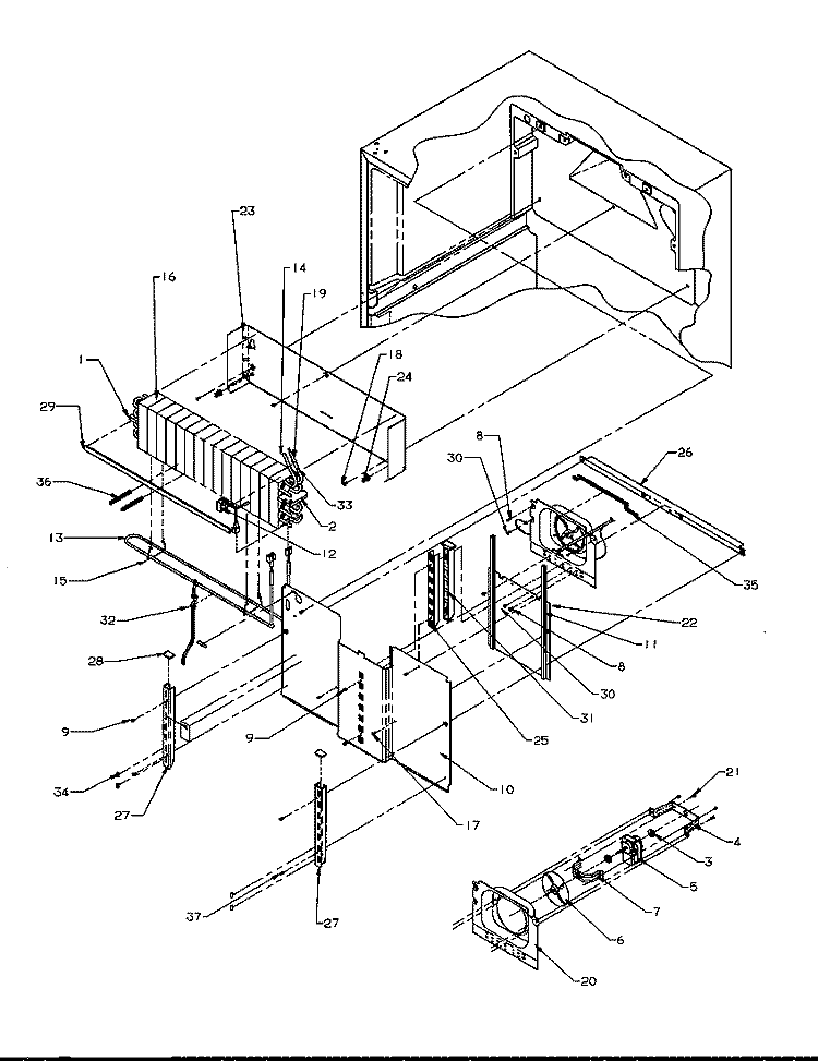 EVAP AREA Diagram and Parts List for TR25S5 P1196401W L Amana Refrigerator