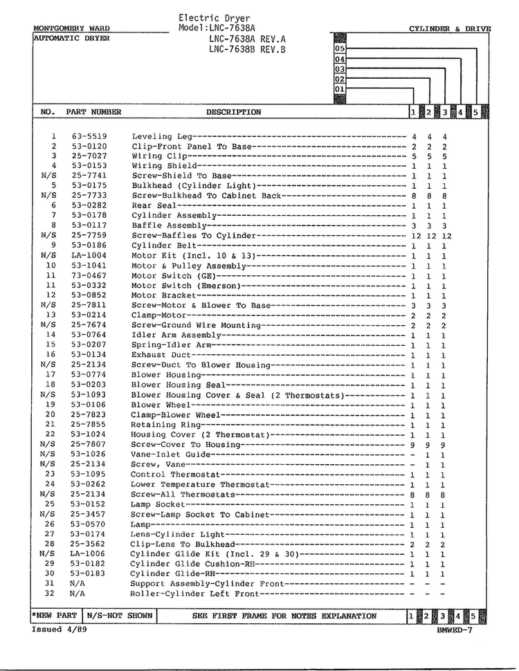 Cylinder And Drive Page 2 Diagram and Parts List for 7638A  Norge Dryer