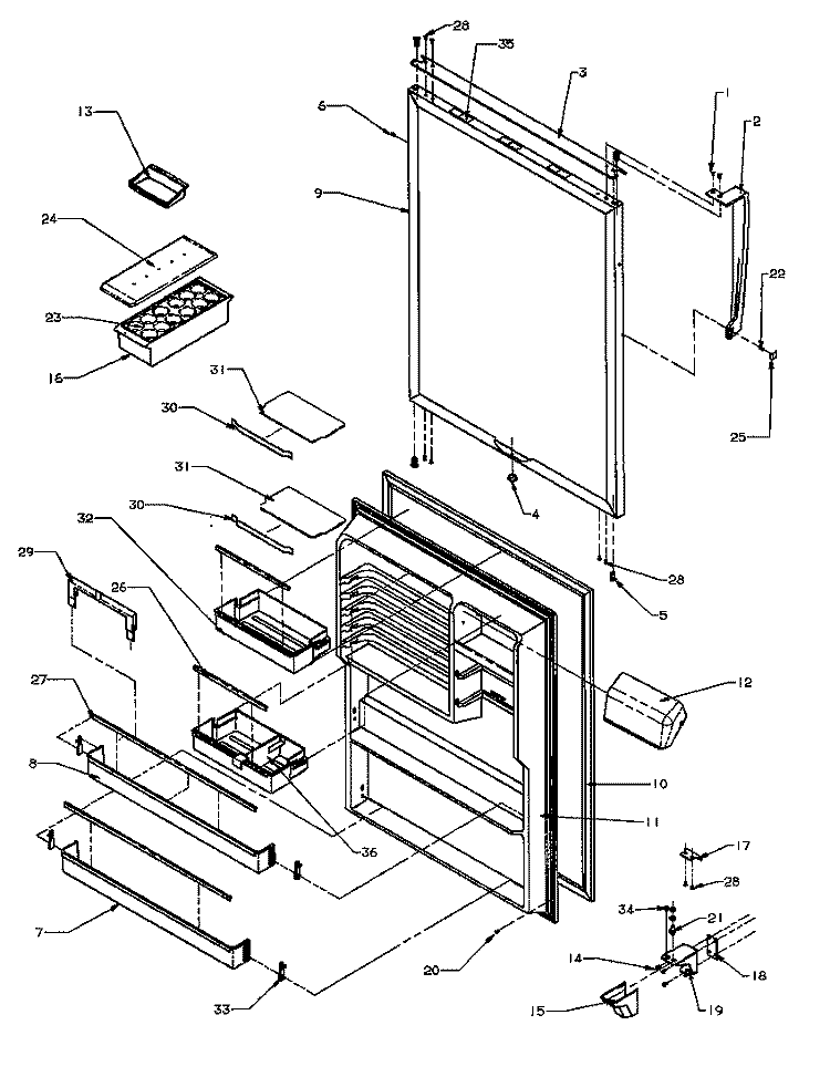 REF DOOR Diagram and Parts List for TSI18A5 P1188201W Amana Refrigerator