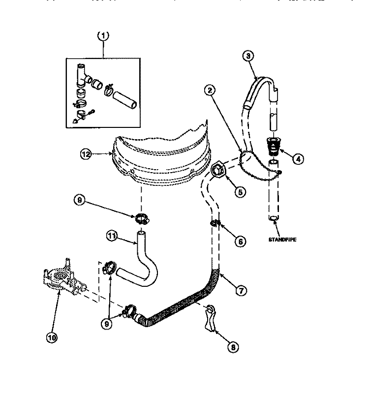 DRAIN HOSE AND SIPHON BREAK Diagram and Parts List for AWM270W2 PAWM270W2 Amana Washer