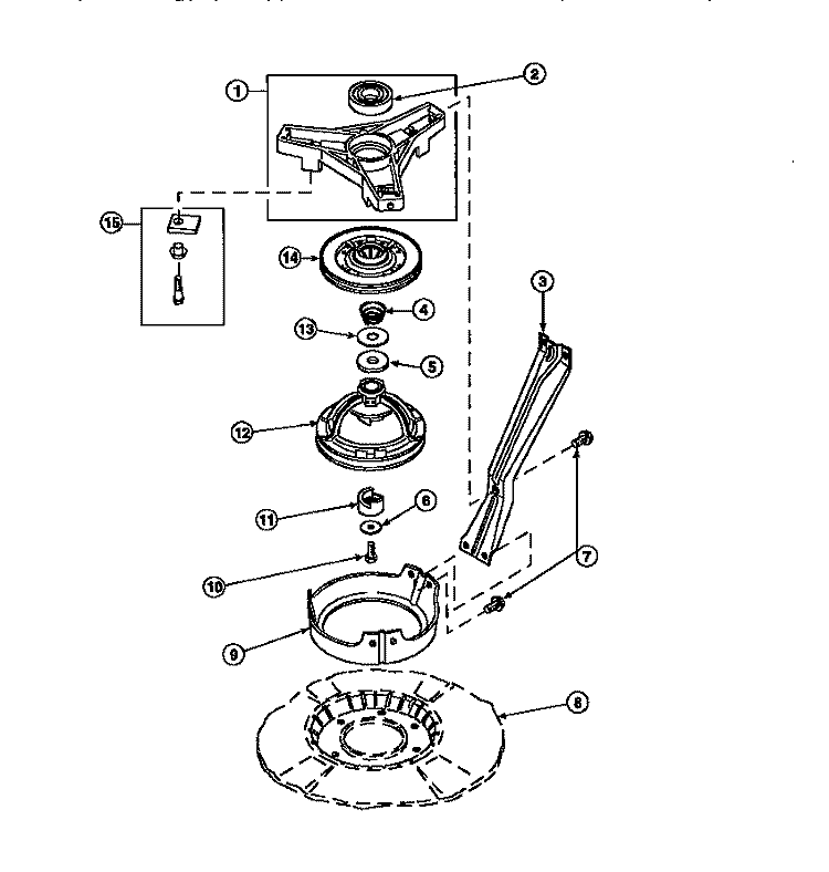 BRG HSG / BRAKE PULLEY & PIVOT DOME Diagram and Parts List for AWM270W2 PAWM270W2 Amana Washer