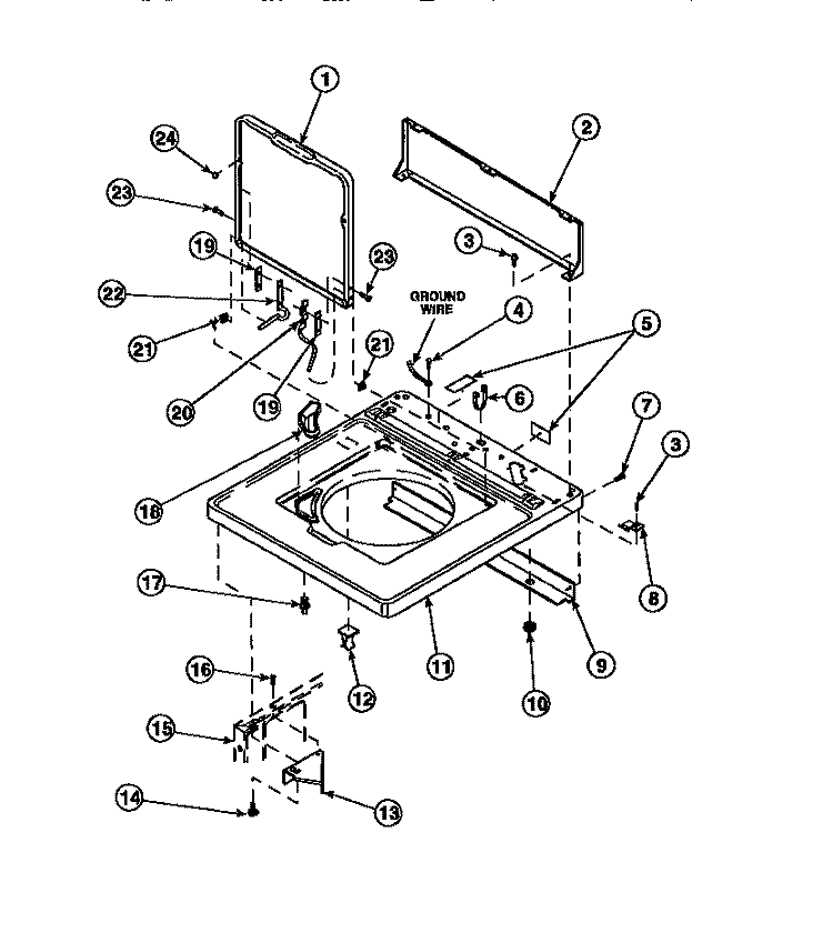 CAB TOP / LOADING DR & CTRL HOOD REAR PAN Diagram and Parts List for LW6123LM PLW6123LM B Amana Washer