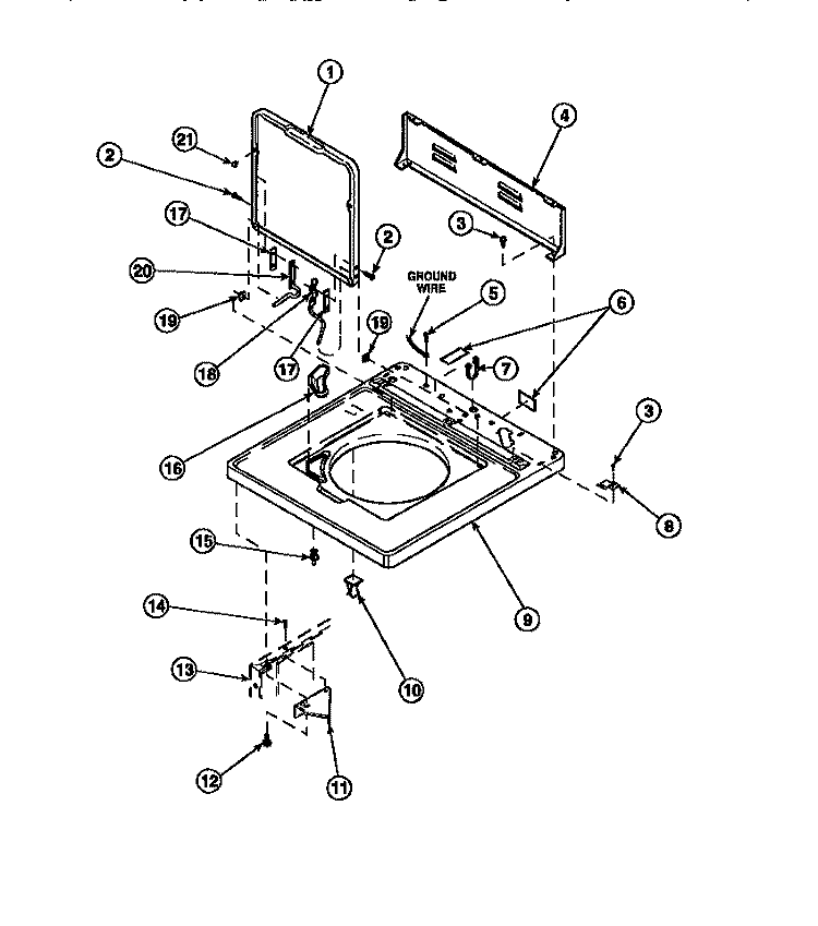 CAB TOP / LOADING DR & CTRL HOOD REAR PAN Diagram and Parts List for LW6123LM PLW6123LM B Amana Washer