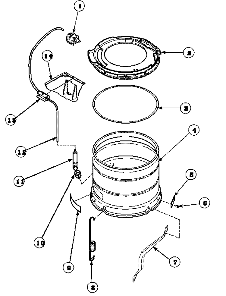 OUTER TUB, COVER AND PRESSURE HOSE Diagram and Parts List for LW6123LM PLW6123LM B Amana Washer