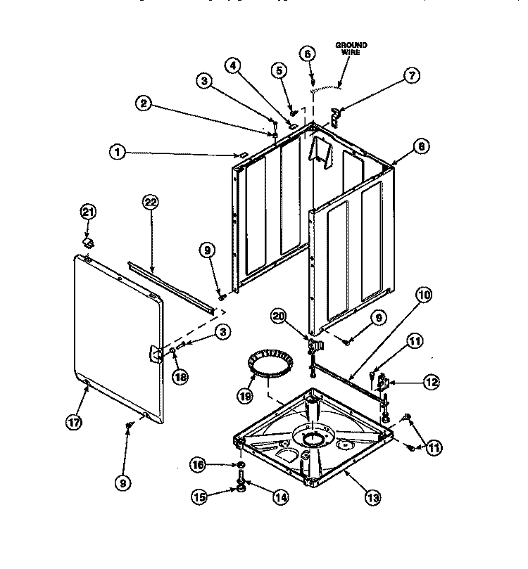 FRONT PANEL, BASE ASSY AND CABINET ASSY Diagram and Parts List for LW6123LM PLW6123LM B Amana Washer