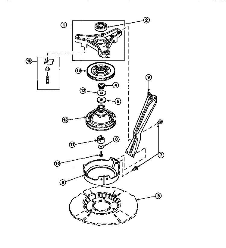 BRG HSG / BRAKE PULLEY & PIVOT DOME Diagram and Parts List for LW9203L2 PLW9203L2 B Amana Washer
