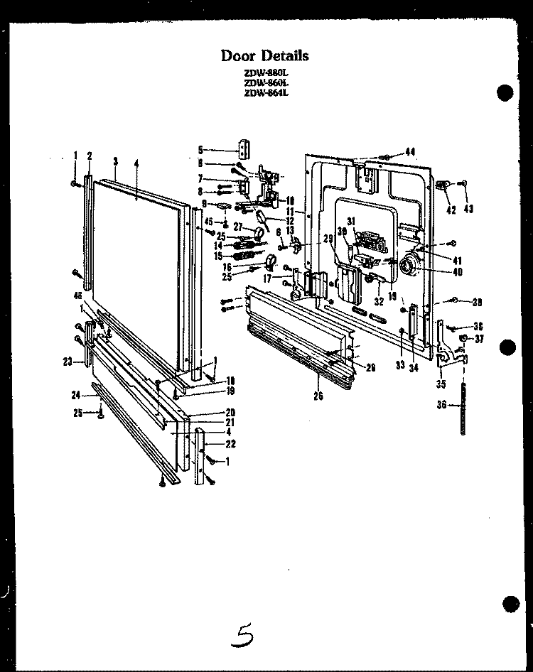 DOOR DETAILS Diagram and Parts List for ZDW-864L  Amana Dishwasher