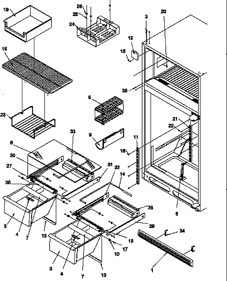 CABINET SHELVING Diagram and Parts List for TP19AW P1300601W W Amana Refrigerator