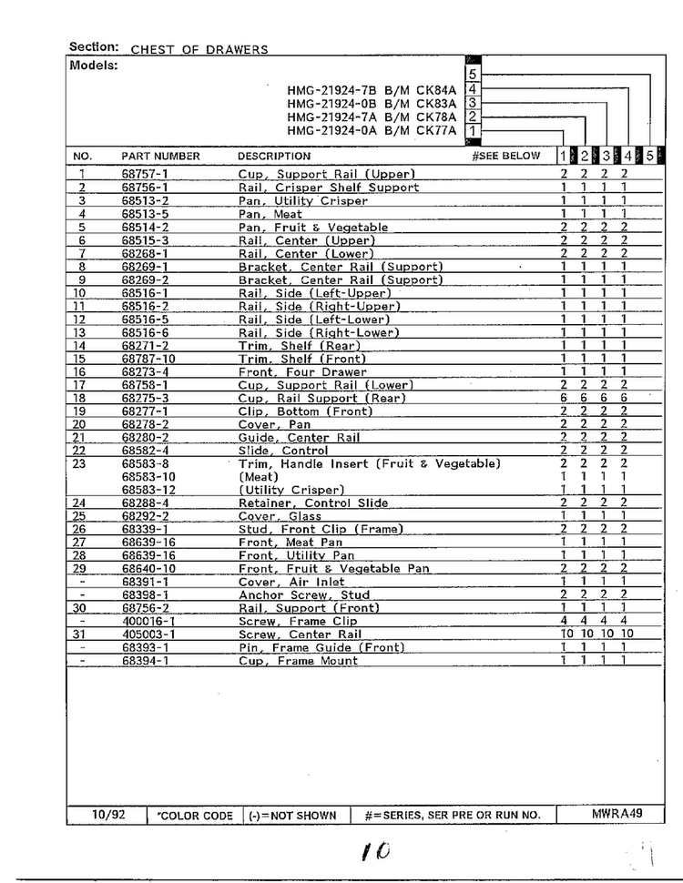 Chest Of Drawers Page 2 Diagram and Parts List for 21924-7A  Admiral Refrigerator