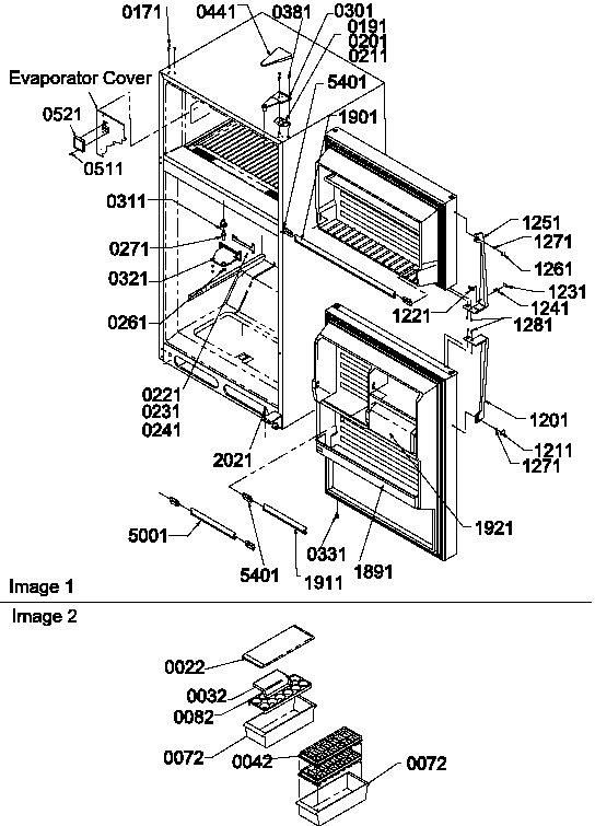 Door, Hinges And Accessories Diagram and Parts List for TA18TW-P1304501WW  Amana Refrigerator