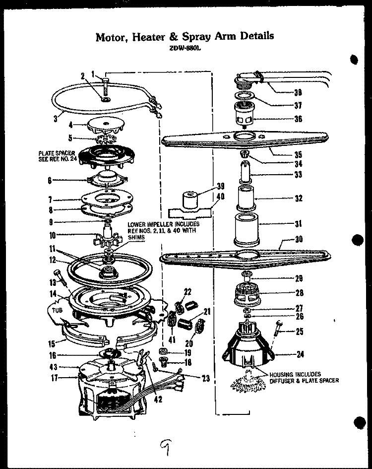 MOTOR Diagram and Parts List for ZDW-880L  Amana Dishwasher