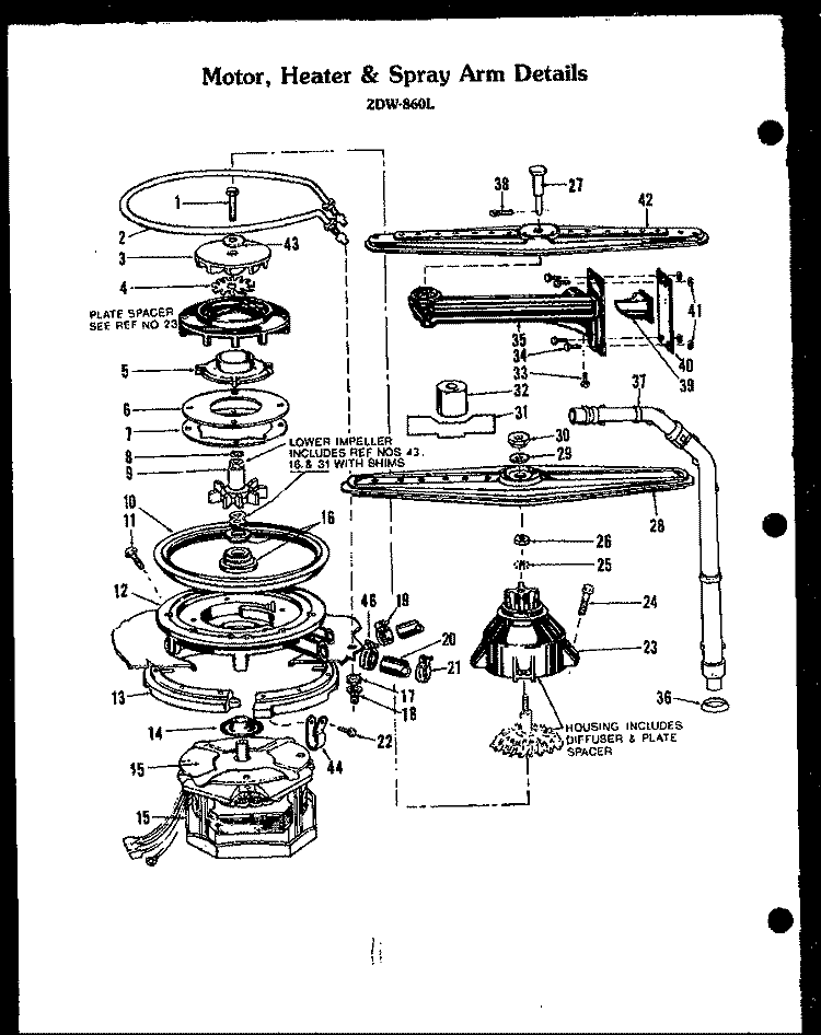 MOTOR Diagram and Parts List for ZDW-860L  Amana Dishwasher