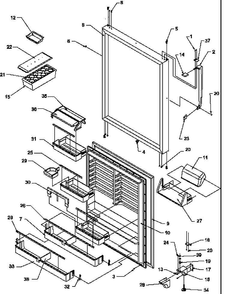 REF DOOR Diagram and Parts List for TR25S5E P1196402W E Amana Refrigerator