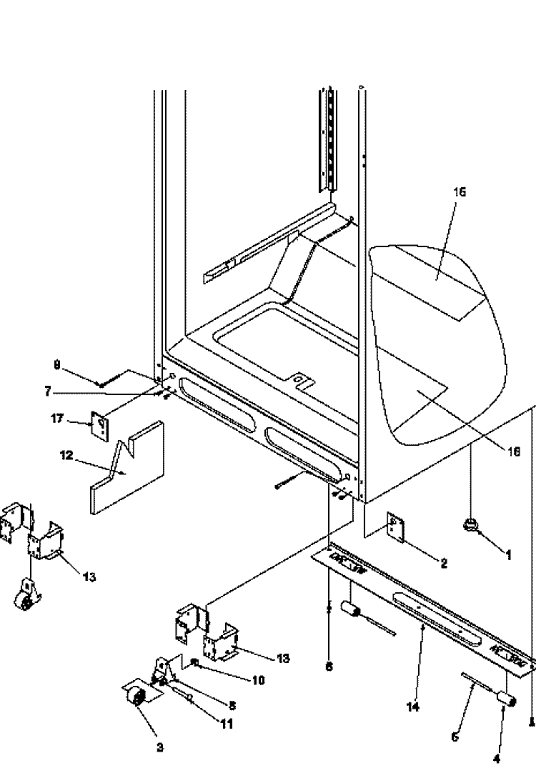 CABINET BOTTOM Diagram and Parts List for TR25S5E P1196402W E Amana Refrigerator