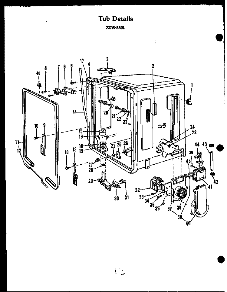 TUB DETAILS Diagram and Parts List for ZDW-880L  Amana Dishwasher