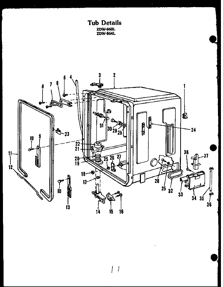 TUB DETAILS Diagram and Parts List for ZDW-864L  Amana Dishwasher