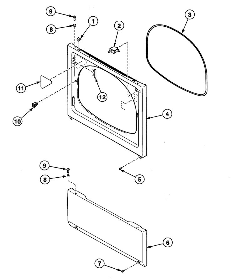 Front Panel Diagram and Parts List for SSE507QF1500  Speed Queen Dryer