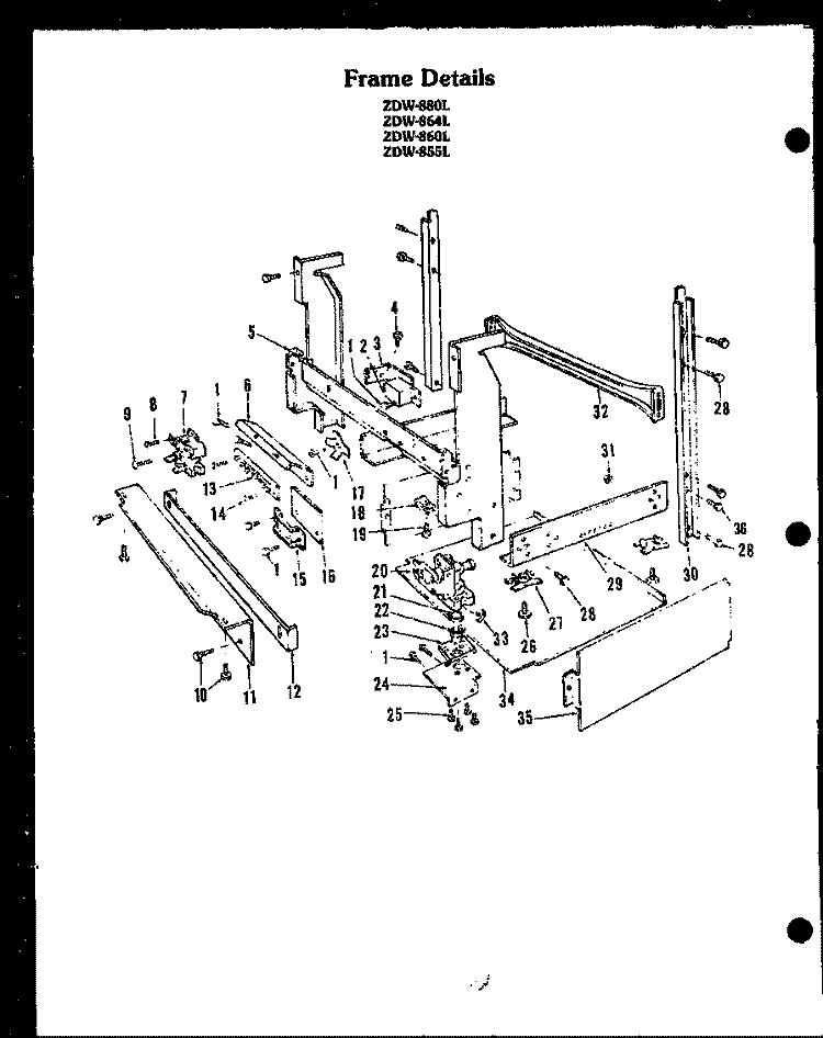 FRAME DETAILS Diagram and Parts List for ZDW-855L  Amana Dishwasher