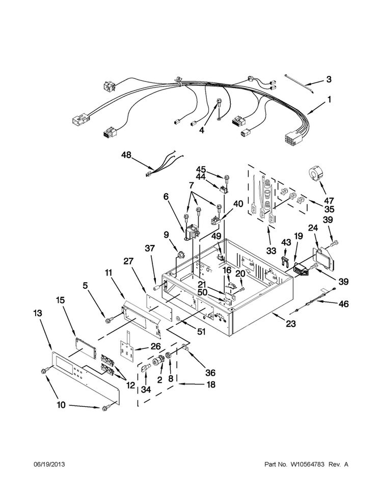 Control Panel And Separator Parts Diagram and Parts List for MLG24PNAGW3  Maytag Dryer