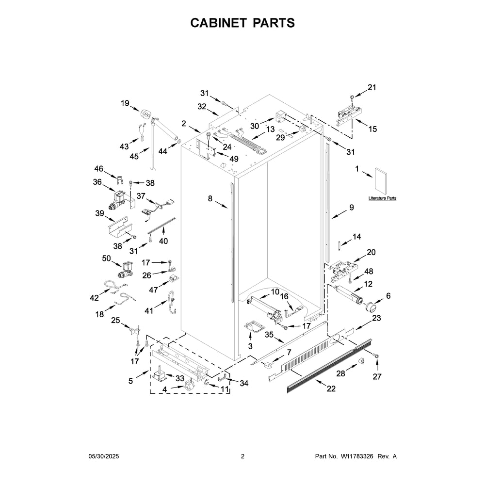 Cabinet Parts Diagram and Parts List for JBSFS42NMX25  Jenn-Air Refrigerator