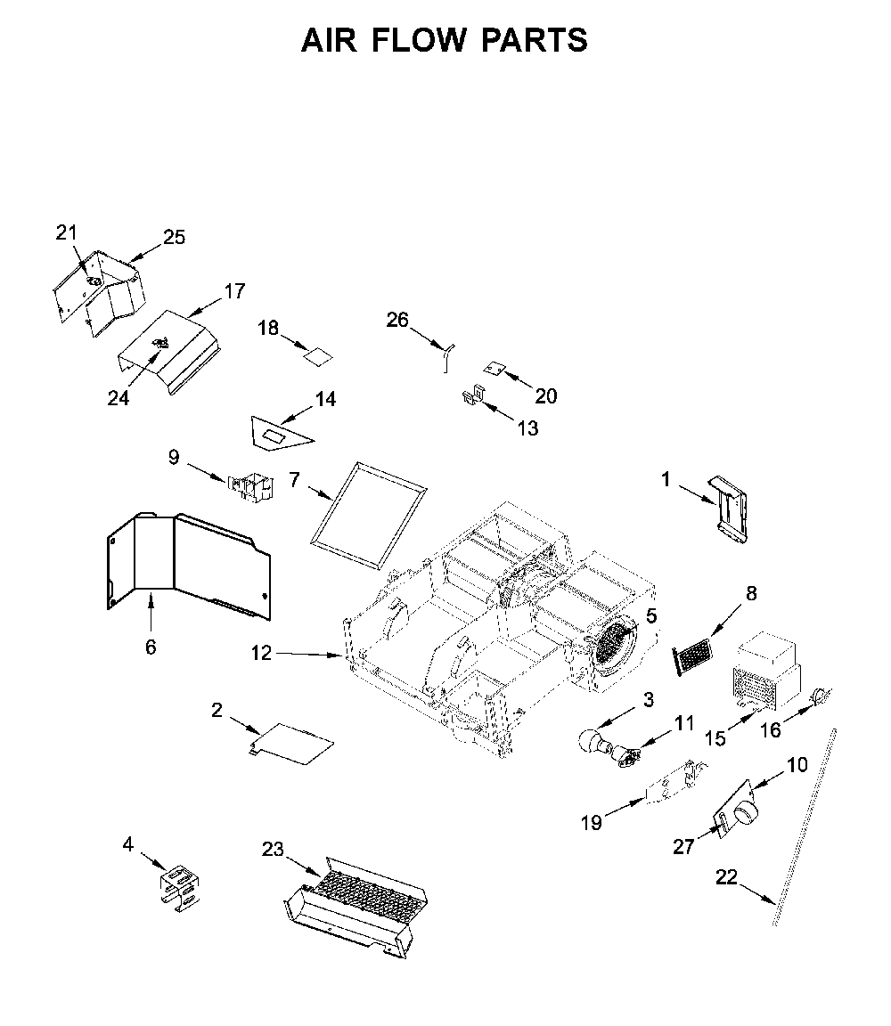 Air flow parts Diagram and Parts List for MMV6190FB3  Maytag Microwave