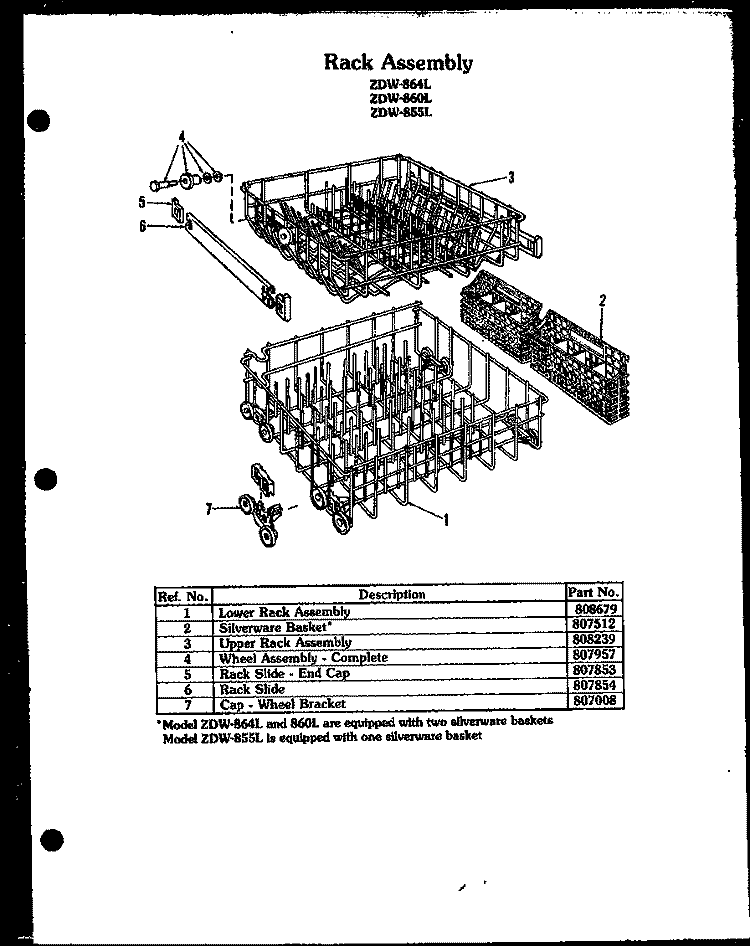 RACK ASSY Diagram and Parts List for ZDW-855L  Amana Dishwasher