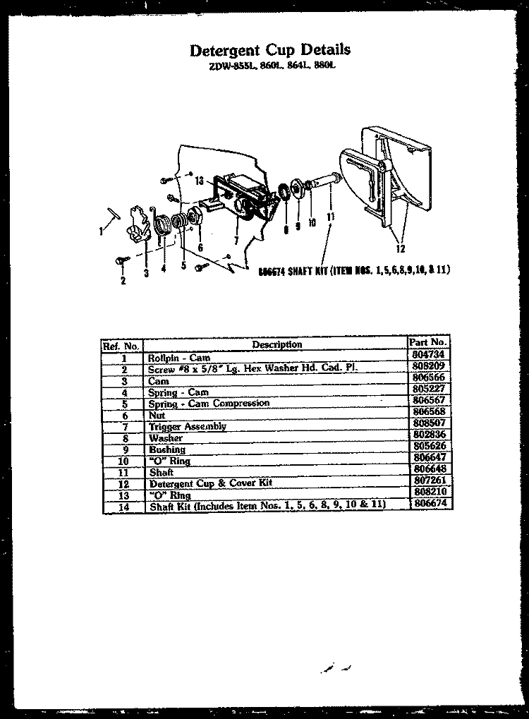 DETERGENT CUP DETAILS Diagram and Parts List for ZDW-855L  Amana Dishwasher
