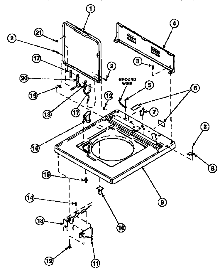 CAB TOP / LOADING DR & CTRL HOOD REAR PAN Diagram and Parts List for LW6661W2 PLW6661W2 B Amana Washer