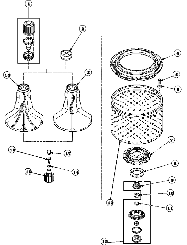 AGITATOR / DRIVE BELL / SEAL KIT / TUB & HUB Diagram and Parts List for LW6661W2 PLW6661W2 B Amana Washer