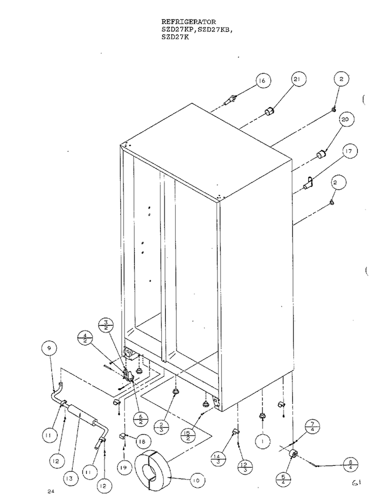 Parts List-drain And Rollers Diagram and Parts List for SZD27KP  Amana Refrigerator