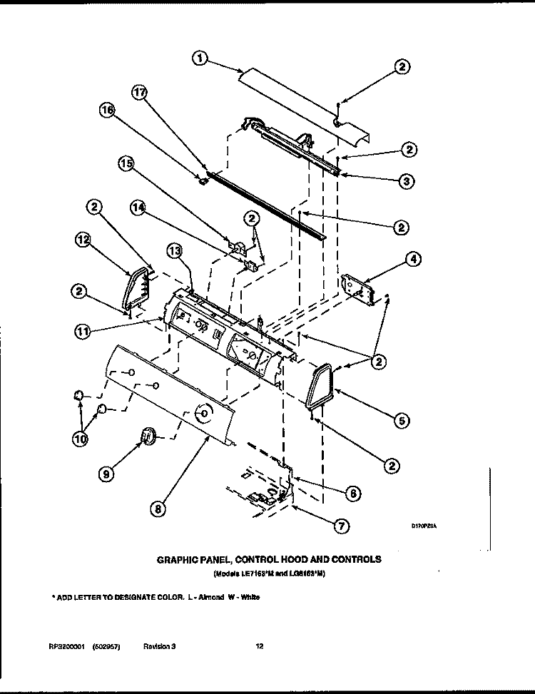 GRAPHIC PANEL, CONTROL HOOD AND CONTROLS Diagram and Parts List for LG8109L2 PLG8109L2 Amana Dryer