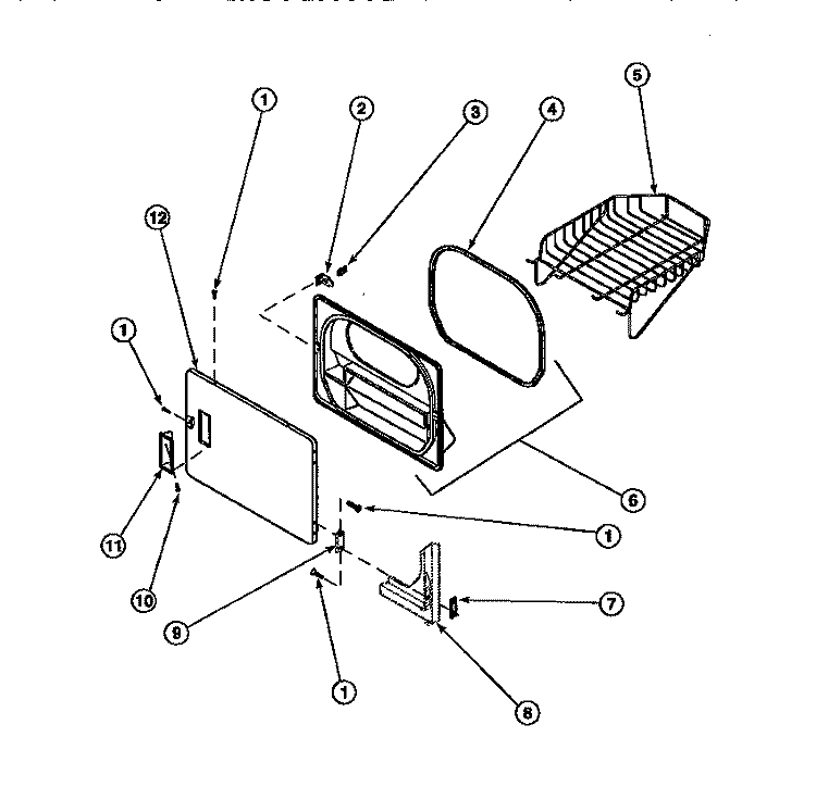 LOADING DOOR WITH DRYING RACK Diagram and Parts List for LG8109L2 PLG8109L2 Amana Dryer