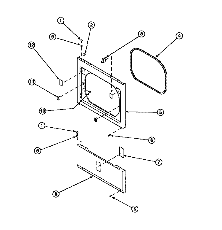 LOWER ACCESS PANEL, FRONT PANEL AND SEAL Diagram and Parts List for LG8109L2 PLG8109L2 Amana Dryer