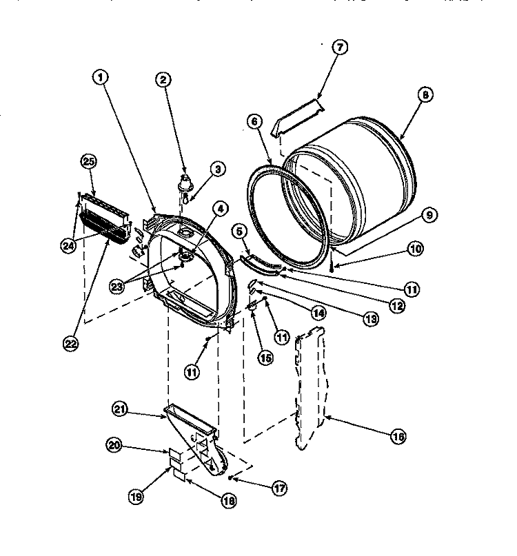 FR BLKHD, AIR DUCT, FELT SEAL & CYLINDER Diagram and Parts List for LG8109L2 PLG8109L2 Amana Dryer