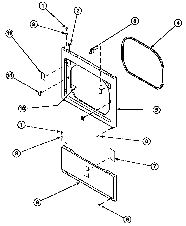 LOWER ACCESS PANEL, FRONT PANEL AND SEAL Diagram and Parts List for LG8319W2 PLG8319W2 Amana Dryer