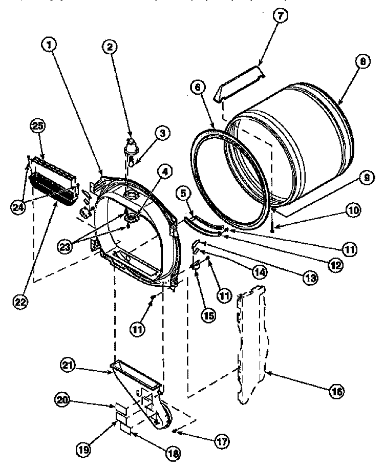 FR BLKHD, AIR DUCT, FELT SEAL & CYLINDER Diagram and Parts List for LG8319W2 PLG8319W2 Amana Dryer