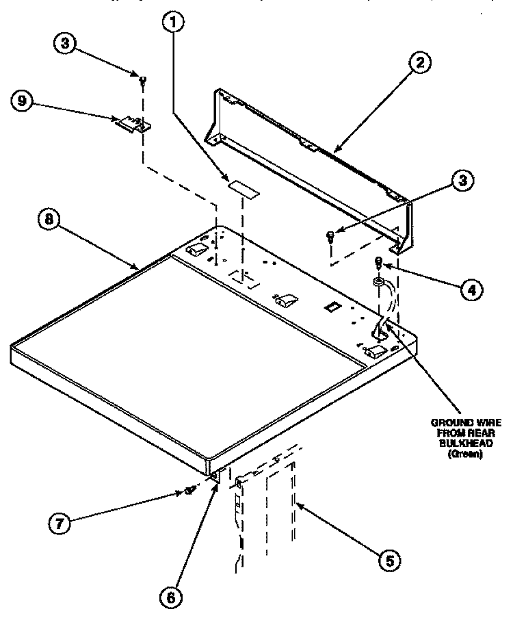 CABINET TOP AND CONTROL HOOD REAR PANEL Diagram and Parts List for LE8107L2 PLE8107L2 Amana Dryer