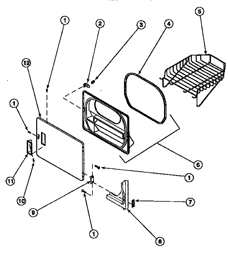 LOADING DOOR WITH DRYING RACK Diagram and Parts List for LE8107L2 PLE8107L2 Amana Dryer