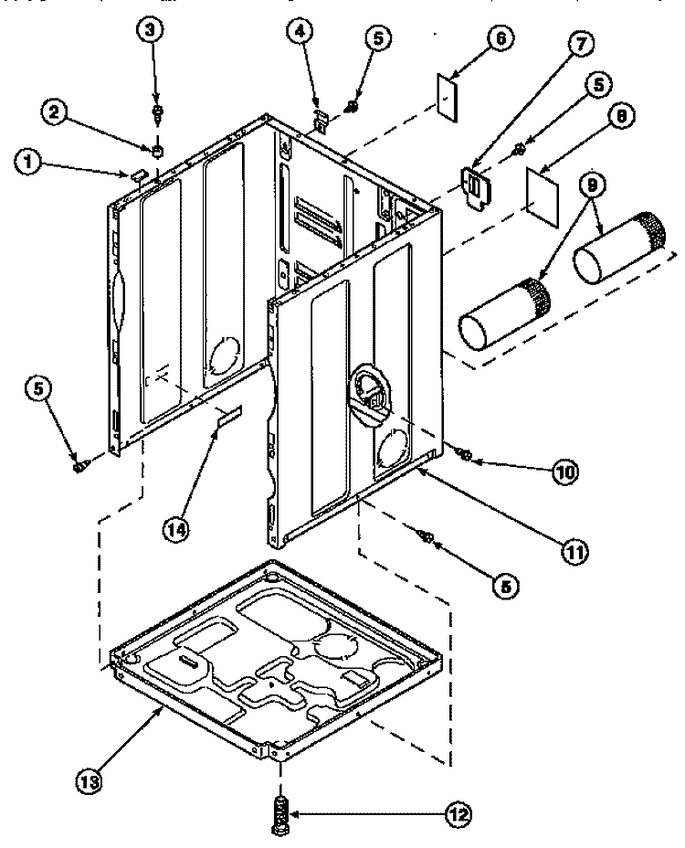 CABINET, EXHAUST DUCT AND BASE Diagram and Parts List for LE8107L2 PLE8107L2 Amana Dryer