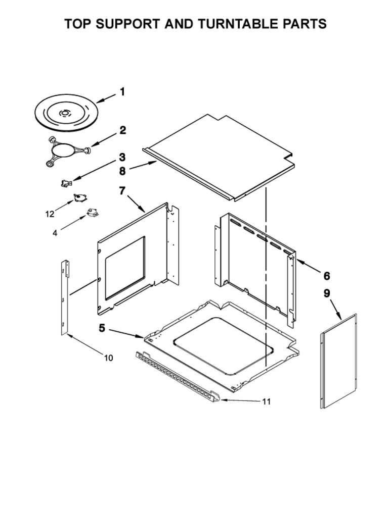 Top Support And Turntable Parts Diagram and Parts List for JMW2427WB03  Maytag Microwave Oven Combo